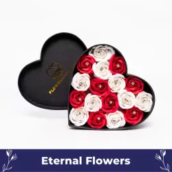 BRIGHT RED AND WHITE ETERNAL IN HEART BOX