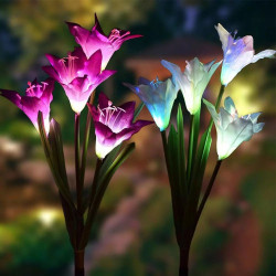 1 Set Lily Flower Solar Light Lamp / Colorful Solar Lawn Lamp / Outdoor Night Lamps / Waterproof Night Light for Garden Pathway Lawn