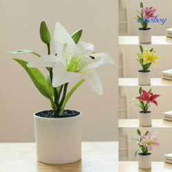 Fake Flower Pot Simulated Easy Care Plastic Realistic Lily Bonsai Artificial Plant Decor for Home