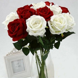 10PCS Romantic Rose Artificial Flower DIY Red White Silk Fake Flower